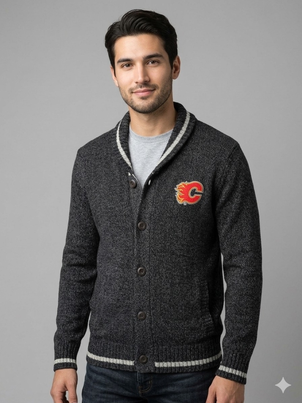Calgary Flames Dark Gray Men Cardigan
